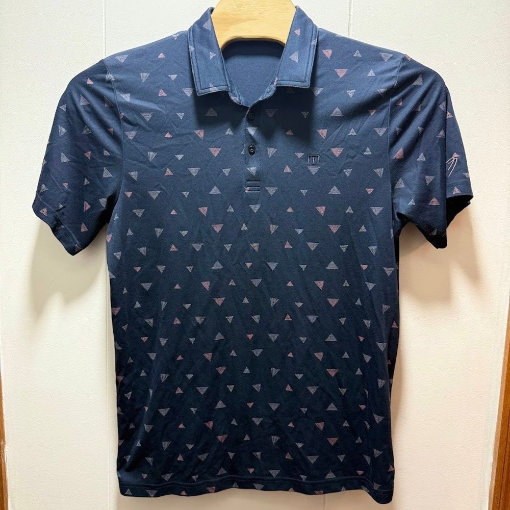 TravisMathew Mens Size XL Navy Blue Triangle Geometric‎ Print Golf Polo Shirt